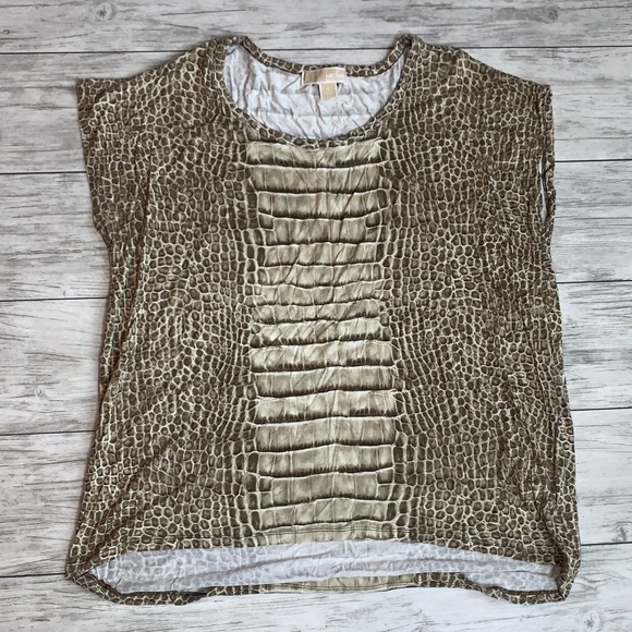 Michael Michael Kors Tan Animal Print Top Large - Picture 1 of 3